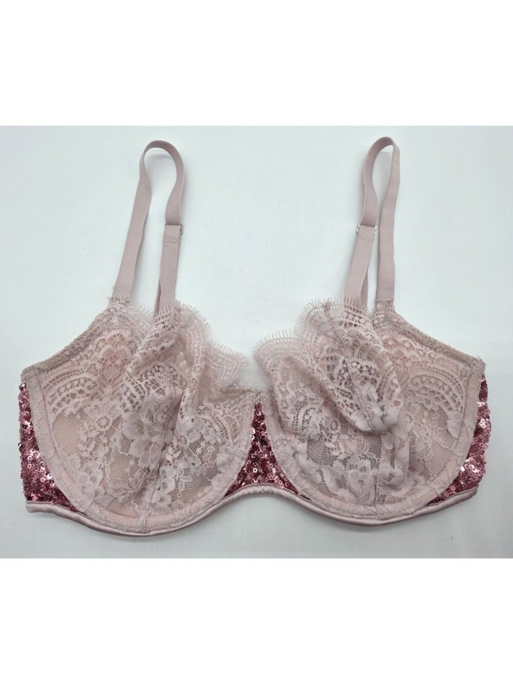 Victoria's Secret Bra Size 32DD Pink Lace Sequin Dream Angel Push-Up Underwire